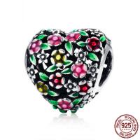 Thailand Sterling Silver European Bead Heart without troll & enamel & hollow Sold By PC