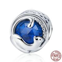 Thailand Sterling Silver European Bead with Crystal Flat Round without troll & faceted & hollow Approx 4.5-5mm Sold By PC
