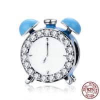 Thailand Sterling Silver European Bead, Clock, without troll & enamel & with cubic zirconia, 11x11mm, Hole:Approx 4.5-5mm, Sold By PC