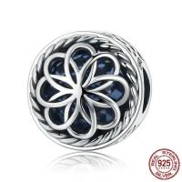 Thailand Sterling Silver European Bead, with Crystal, Flat Round, without troll & faceted & hollow, 11x11mm, Hole:Approx 4.5-5mm, Sold By PC