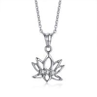 Stainless Steel Jewelry Necklace, Flower, polished, oval chain & for woman & with rhinestone & hollow, original color, 18x20mm, Sold Per Approx 20 Inch Strand