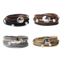 PU Leather Bracelet, with Plastic Pearl & Tibetan Style, silver color plated, for woman & with rhinestone & multi-strand, more colors for choice, 16mm, Sold Per Approx 16 Inch Strand