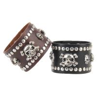 Cowhide Bracelet, with Tibetan Style, Skull, silver color plated, durable & Unisex & enamel, more colors for choice, 48mm, Length:Approx 8.5 Inch, Sold By PC