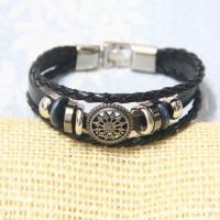 Cowhide Bracelet with Non Magnetic Hematite & Wood & Zinc Alloy plated Unisex 6mm Sold Per Approx 8 Inch Strand