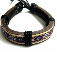 Cowhide Bracelet, with Waxed Cotton Cord, embroidered & Unisex & adjustable, Length:Approx 7.8 Inch, 5Strands/Lot, Sold By Lot