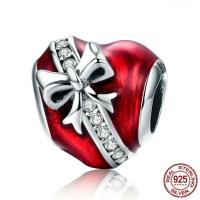 Thailand Sterling Silver European Bead Heart without troll & enamel & with cubic zirconia Approx 4.5-5mm Sold By PC
