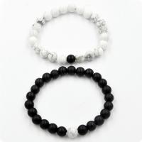 Natural White Turquoise Couple Bracelet with Black Agate Round for couple 8mm Length Approx 7.5 Inch Sold By Set