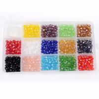 Kristall-Perlen, Kristall, mit Kunststoff Kasten, Rondell, facettierte, gemischte Farben, 6mm, 176x102x20mm, Bohrung:ca. 1mm, 700PCs/Box, verkauft von Box
