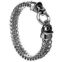Stainless Steel Jewelry Bracelet, Skull, curb chain & for man & blacken, 25x14mm, 12mm, Sold Per Approx 9 Inch Strand
