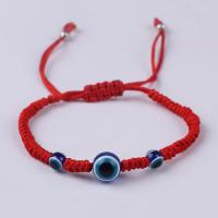 corde en nylon bracelet de Woven Ball, avec résine, Mauvais œil, unisexe & motif de mauvais œil & réglable, Longueur Environ 8 pouce, 10Strandstoron/lot, Vendu par lot