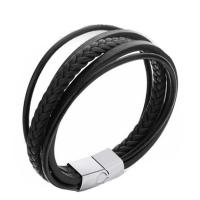 PU Leather Bracelet, titanium steel magnetic clasp, for man & 5-strand, original color, Sold Per Approx 8.3 Inch Strand