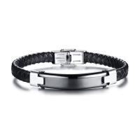 Stainless Steel Bracelet, with Leather, plated, for man, black, 8mm, Sold Per Approx 8.5 Inch Strand