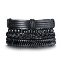 PU Leather Bracelet with Zinc Alloy for man &  black 7mm 11.5mm 12.4mm Length Approx 6.5 Inch Sold By Set