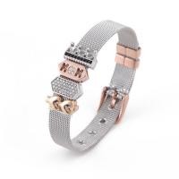 Bijoux bracelet en acier inoxydable, Placage, avec le motif de lettre & pour femme & avec strass, plus de couleurs à choisir, 10x1mm, Vendu par Environ 8.3 pouce brin