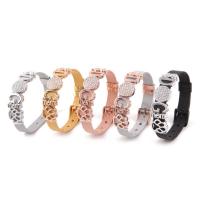 Stainless Steel Jewelry Bracelet, plated, with letter pattern & for woman & with rhinestone, more colors for choice, 10x1mm, Sold Per Approx 8.3 Inch Strand