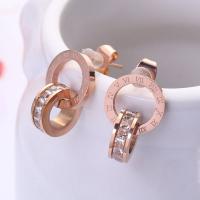 Titanium Steel Drop Earring, rose gold color plated, for woman & with cubic zirconia, 13x18mm, Sold By Pair