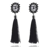 Fashion Fringe Earrings, Nylon Cord, with Tibetan Style, stainless steel post pin, platinum color plated, for woman, more colors for choice, 70-80mm, Sold By Pair