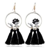 Zinc Alloy Tassel Earring with Nylon Cord iron earring hook gold color plated for woman lead & cadmium free Sold By Pair