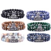 Gemstone Bracelet Set, with Elastic Thread & Tibetan Style, silver color plated, natural & different materials for choice & Unisex, Length:Approx 7.5 Inch, 12Strands/Lot, Sold By Lot