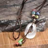 Cats Eye Sweater Necklace, with Tibetan Style bead & Peach Wood & Gemstone & Cotton Cord, silver color plated, vintage & Unisex & adjustable, Length:Approx 19.7-31 Inch, 10Strands/Lot, Sold By Lot