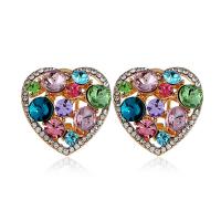 Zinc Alloy Stud Earring Heart gold color plated for woman & with rhinestone Sold By Pair