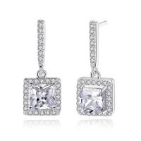 Cubic Zirconia Micro Pave Brass Earring Square platinum plated micro pave cubic zirconia & for woman nickel lead & cadmium free Sold By Pair