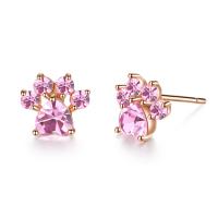 Brass Stud Earring, Claw, rose gold color plated, for woman & with rhinestone, nickel, lead & cadmium free, 9x9mm, Sold By Pair