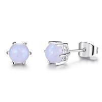 Brass Stud Earring with Opal platinum plated for woman nickel lead & cadmium free 6mm Sold By Pair
