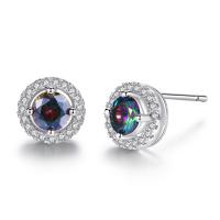 Brass Stud Earring Round platinum plated for woman & with rhinestone nickel lead & cadmium free Sold By Pair
