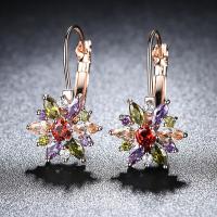 Cubic Zirconia Micro Pave Brass Earring Flower rose gold color plated micro pave cubic zirconia & for woman nickel lead & cadmium free Sold By Pair