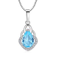 Austrian Crystal Necklace, Brass, with Austrian Crystal, platinum plated, box chain & micro pave cubic zirconia & for woman & faceted, 25x11mm, Sold Per Approx 15.5 Inch Strand