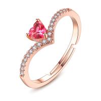 Австрийский хрусталь палец кольцо, Латунь, с Австрийский хрусталь, Сердце, плакированный цветом розового золота, Женский & граненый, не содержит никель, свинец, продается PC