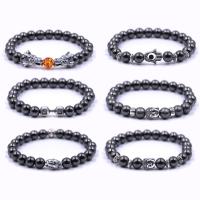 Non Magnetic Hematite Bracelet, with Amber & Tibetan Style, antique silver color plated, Unisex & different styles for choice, 8mm, Sold Per Approx 7.5 Inch Strand