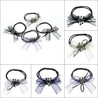 Ponytail Holder, Organza, with ABS Plastic Pearl & Nylon Cord, for woman & with rhinestone, more colors for choice, 66x44x9mm, Sold By PC