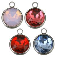 Stainless Steel Pendant, with Crystal, Flat Round, faceted, more colors for choice, 14x18x8mm, Hole:Approx 2.5mm, 10PCs/Lot, Sold By Lot
