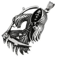 Roestvrij staal Skull Hangers, Schedel, Halloween Jewelry Gift & zwart maken, 38x61x12mm, Gat:Ca 5x9mm, 5pC's/Lot, Verkocht door Lot