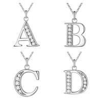 Brass Necklace Alphabet Letter silver color plated oval chain & for woman & with rhinestone 12mm Sold Per Approx 18 Inch Strand
