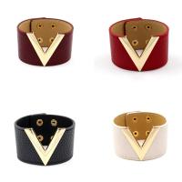 PU Leather Cord Bracelets with Zinc Alloy Letter V plated for woman 40mm Length Approx 8.3 Inch Sold By Lot
