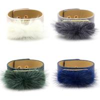 PU Leather Cord Bracelets, with Marten Hair & Tibetan Style, gold color plated, for woman, more colors for choice, 32mm, Length:Approx 8.3 Inch, 10Strands/Lot, Sold By Lot