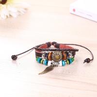 PU Leather Bracelet, with Waxed Linen Cord & Non Magnetic Hematite & Resin & Stainless Steel & Tibetan Style, Wing Shape, antique copper color plated, durable & Unisex & adjustable, brown, 180mm, Sold Per Approx 7 Inch Strand
