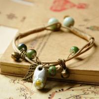 Porcelain Bracelet, with Waxed Cotton Cord & Tibetan Style, antique bronze color plated, charm bracelet & with bell & for woman, Sold Per Approx 6.5-7.5 Inch Strand