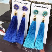 Fashion Fringe Earrings, Tibetan Style, with Nylon Cord & Resin, gold color plated, for woman & with rhinestone, more colors for choice, nickel, lead & cadmium free, 26x102mm, Sold By Pair