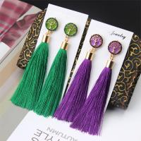 Fashion Fringe Earrings, Tibetan Style, with Nylon Cord & Resin, gold color plated, for woman & with rhinestone, more colors for choice, nickel, lead & cadmium free, 14x64mm, Sold By Pair