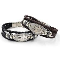 Leather Bracelet, with Hematite & Tibetan Style, plated, Unisex, more colors for choice, 32x18mm, Length:Approx 8.3 Inch, 10Strands/Lot, Sold By Lot