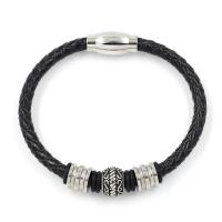 Cuir bracelet, avec Acier titane, unisexe & noircir, 5mm, Longueur:Environ 8.3 pouce, 10Strandstoron/lot, Vendu par lot