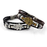 Leather Bracelet, with Tibetan Style, Tibetan Style magnetic clasp, with 2.3Inch extender chain, Leaf, plated, Unisex, more colors for choice, nickel, lead & cadmium free, Sold Per Approx 8.3 Inch Strand