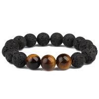 Natural Black Lava with Tiger Eye Stone Bracelets Round for man 12mm Sold Per Approx 7.5 Inch Strand