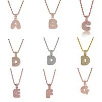 Brass Sweater Necklace Alphabet Letter plated French Rope Chain & micro pave cubic zirconia & for woman Sold Per Approx 23.6 Inch Strand