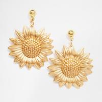 Tibetan Style Drop Earrings, Sunflower, gold color plated, for woman, 22x30mm, Sold By Pair