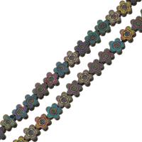 Nicht-magnetische Hämatit Perlen, Non- magnetische Hämatit, Blume, bunte Farbe plattiert, 7.50x7.50x3.50mm, Bohrung:ca. 1mm, Länge ca. 16 ZollInch, 10SträngeStrang/Menge, ca. 57PCs/Strang, verkauft von Menge